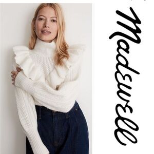 Madewell White Cowl Neck Sweater with Chunky Knit and Relaxed Fit